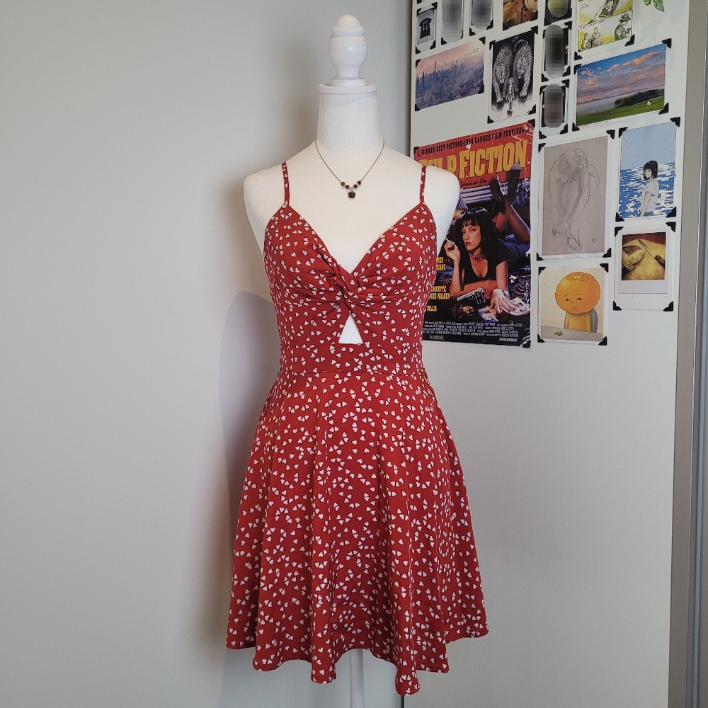 SHEIN Red Heart-Print Dress - Size XS